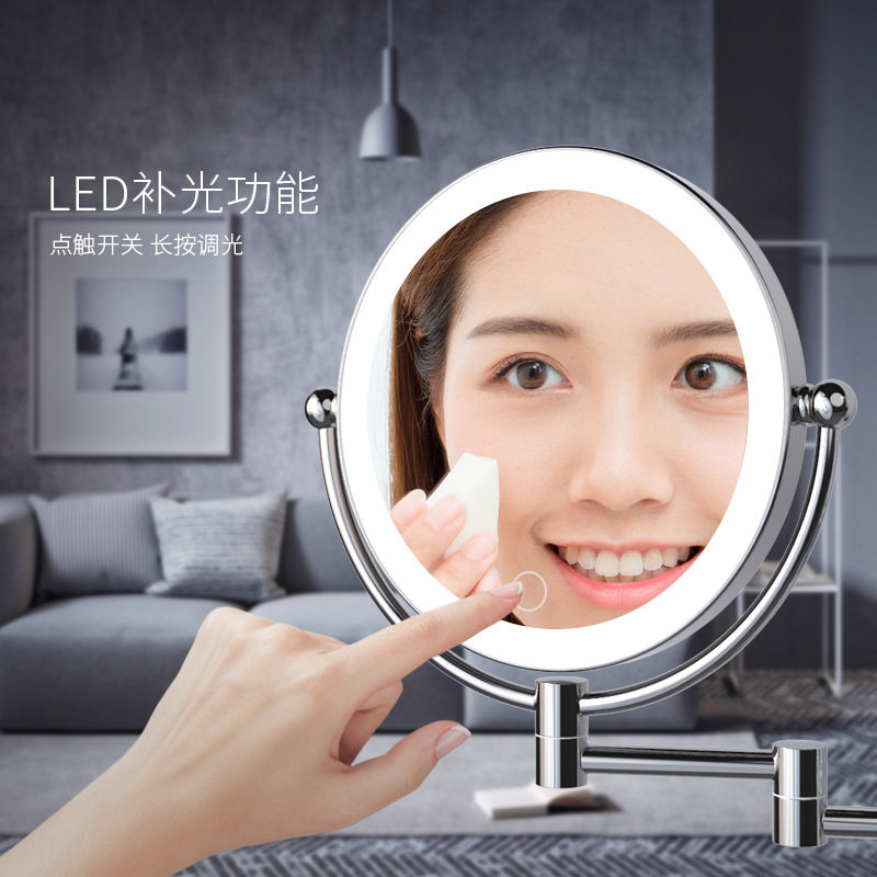 酒店壁挂led化妆镜带灯折叠补光图片