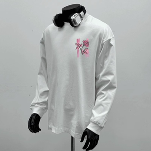 STA.MEDM联名潮流玫瑰字母印花美式 宽松街头运动休闲上衣男潮 长袖