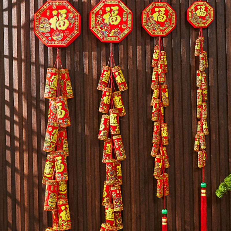 新年装饰鞭炮挂件仿真鞭炮串炮仗爆竹春节过年挂串家用仿真炮仗串