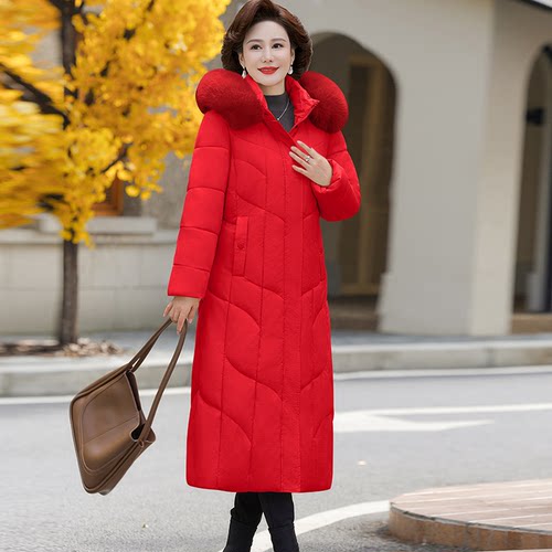 中长款过膝极简风大红色拉链加厚