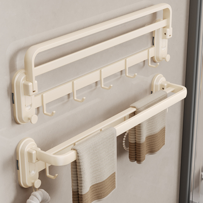 奶油风吸盘毛巾架免打孔