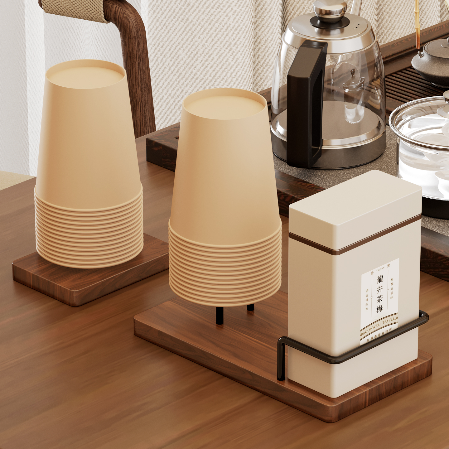 胡桃木纸杯架一次性取杯器