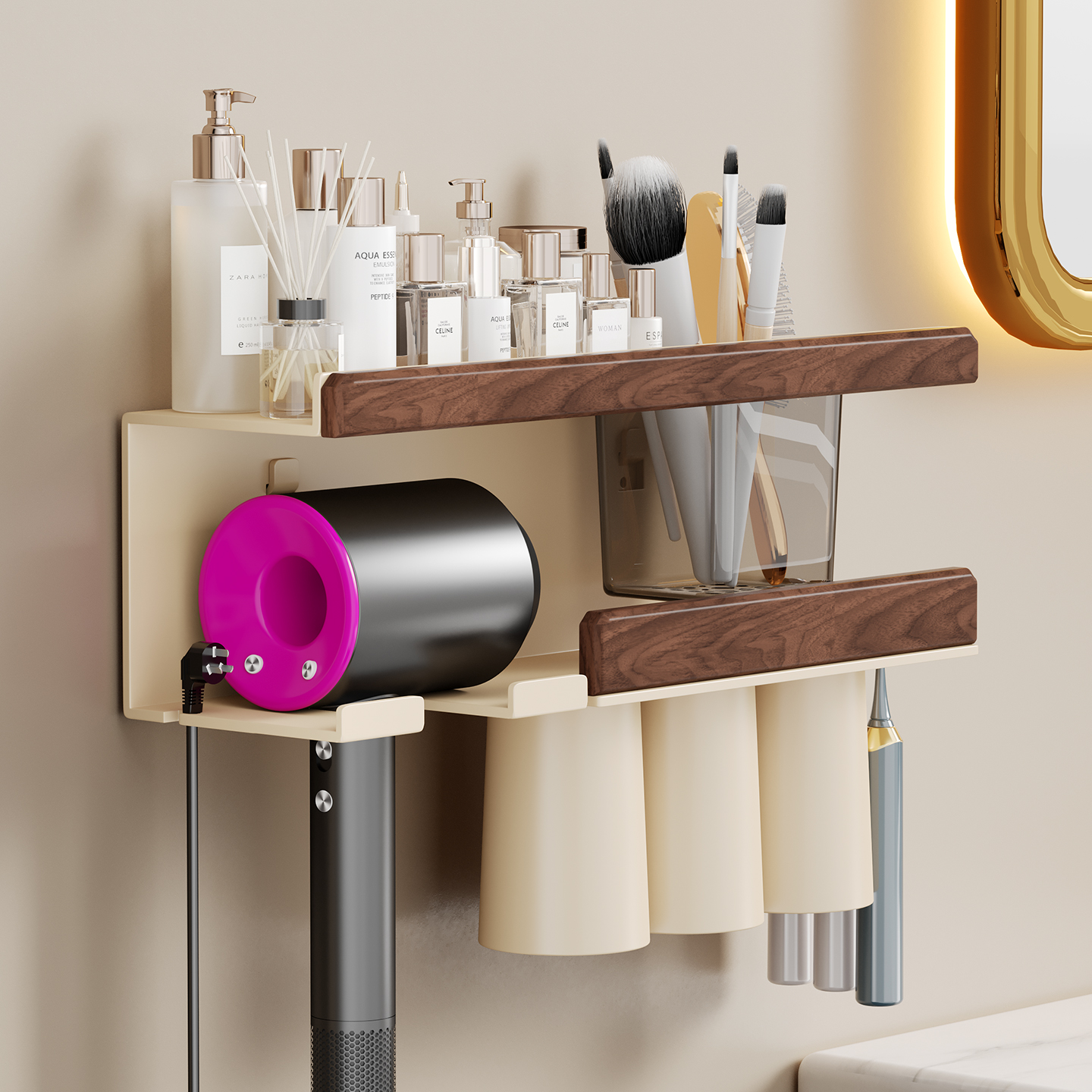 胡桃木吹风机置物架壁挂式