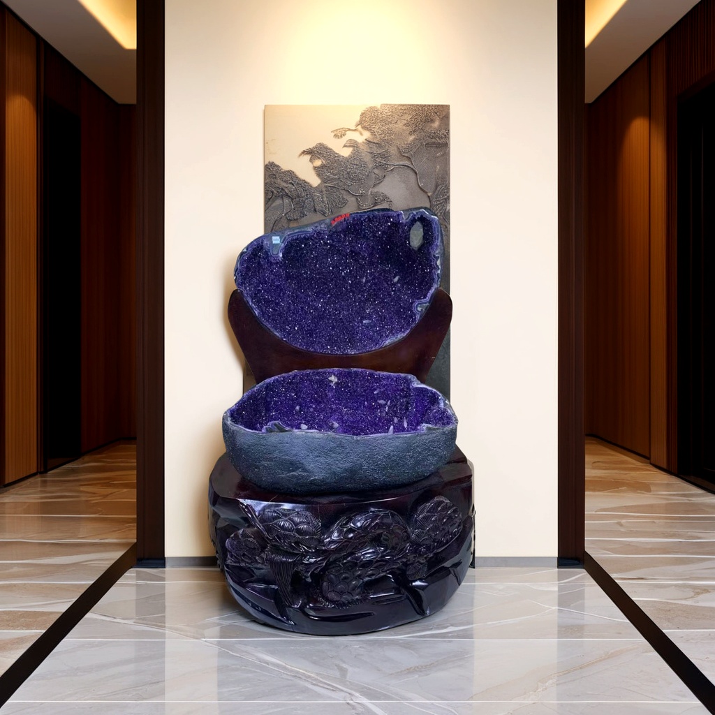 天然紫水晶聚宝盆玄关大型摆件