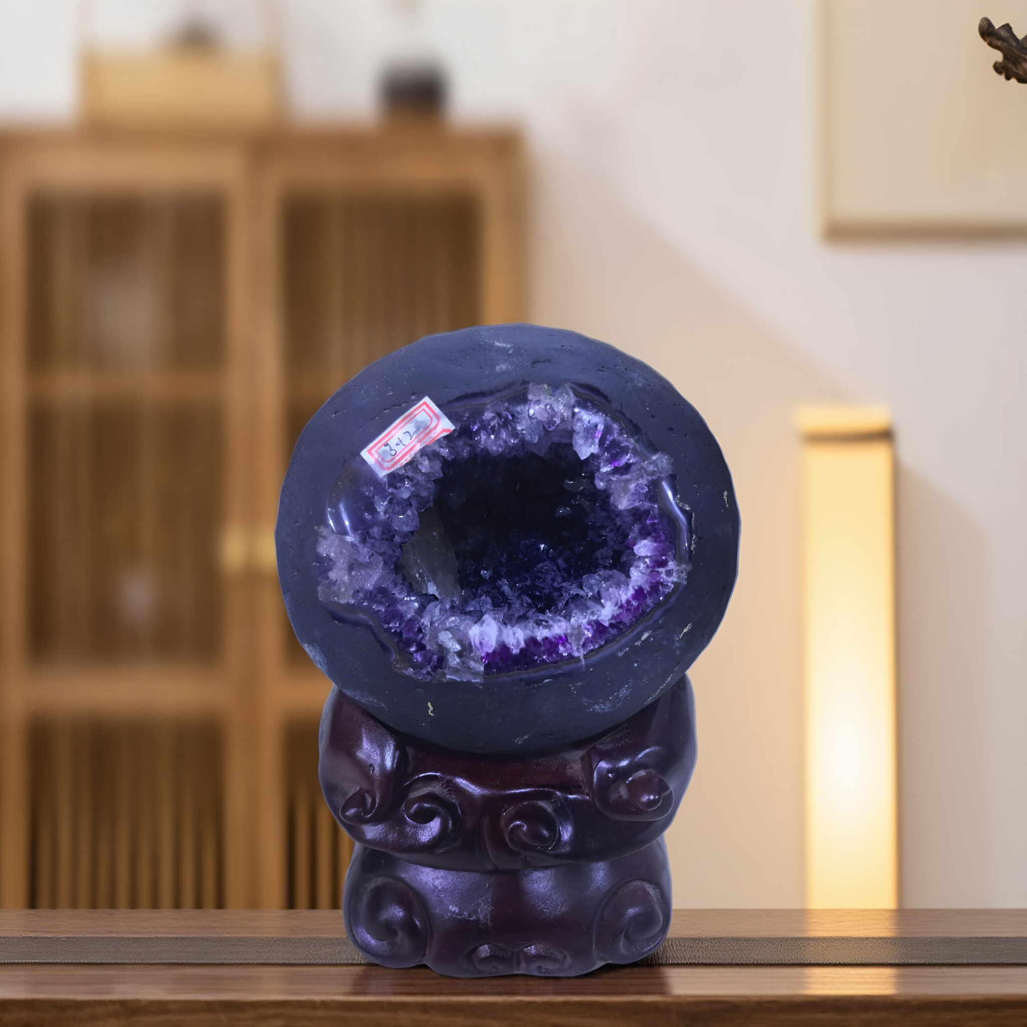 天然紫水晶洞摆件乌拉圭紫水晶聚宝盆钱袋子巴西原石玛瑙桌面招财