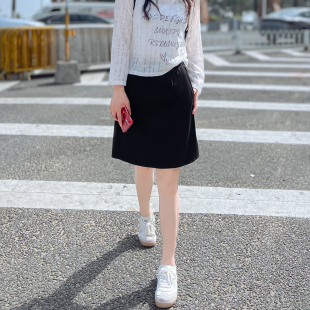 黑色短裙女夏季高腰短款松紧腰宽松显瘦百搭休闲直筒小个子半身裙