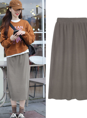 直筒半身裙女春秋高腰中长款宽松显瘦百搭大码复古针织休闲长裙子