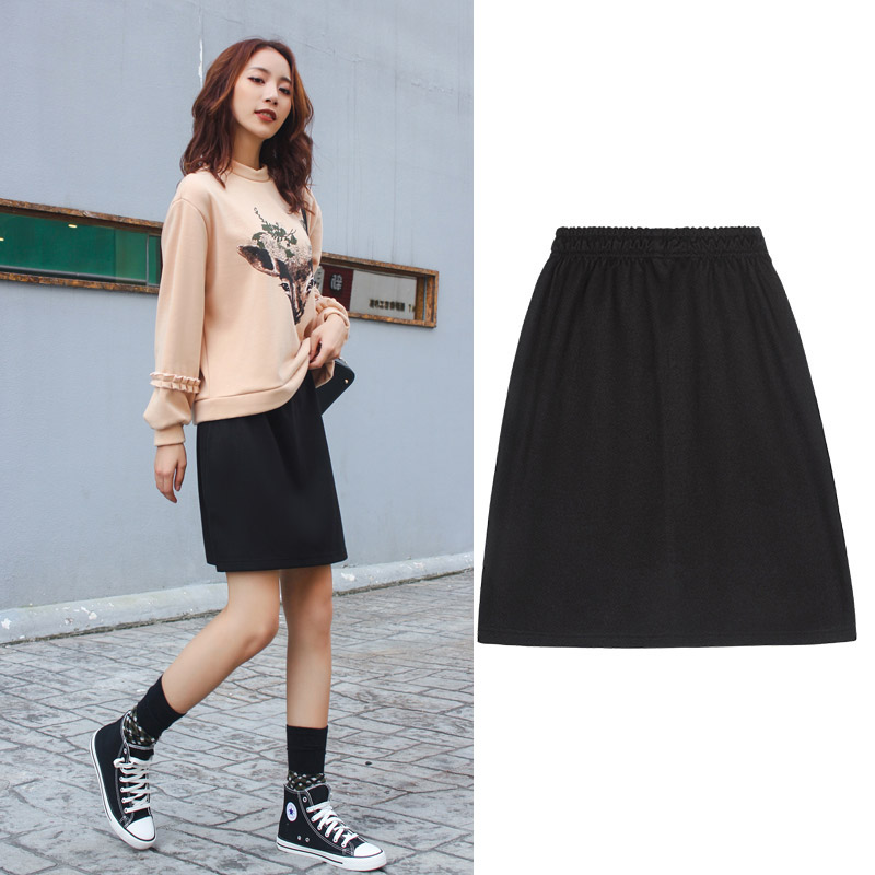 松紧腰半身裙秋冬女短款高腰显瘦百搭宽松a字适合胯大腿粗的短裙