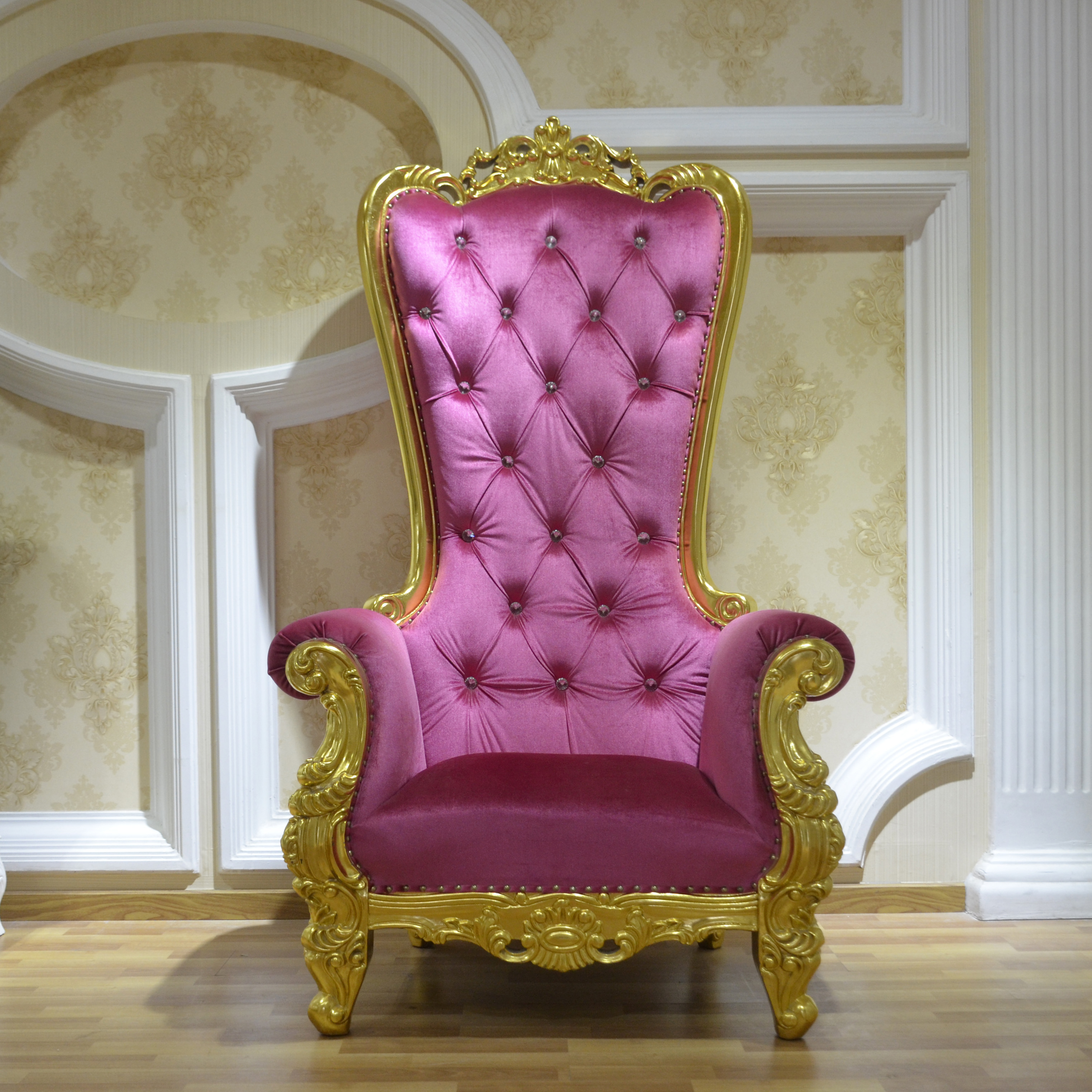 欧式全实木高背椅沙发椅橡木金箔布艺酒店别墅形象椅子雕花现货椅