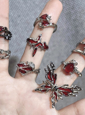 欧美朋克十字架蝴蝶个性开口戒指女时尚甜酷辣妹中性风独特食指环