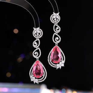 耳饰重工耳坠水滴耳环轻奢精致礼服高级感晚宴复古锆石银针微镶
