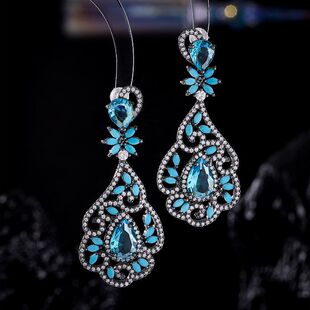 宴会新娘复古奢华银针跨境重工耳坠耳环水滴新款 锆石s925气质礼服