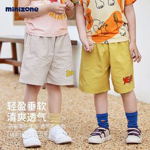 minizone儿童短裤子夏季薄款中裤男女童五分短裤全棉休闲短裤宽松