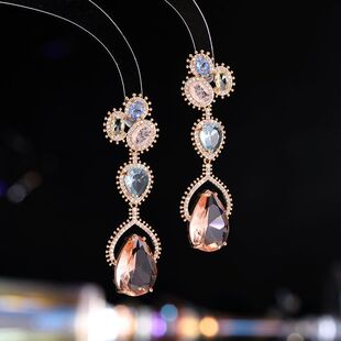 超闪耳环女 批发饰品耳坠耳饰气质跨境高级感长款 水滴时尚 锆石新款