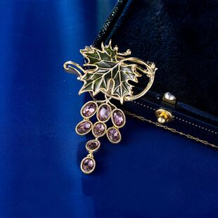 水果新款 镶葡萄锆风别针高级感配饰胸花胸针绿叶 外套花园古风时尚