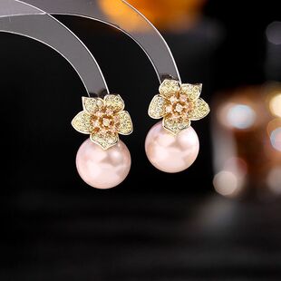 银针小众甜美气质耳环s925珍珠优雅时尚 耳钉高级感花朵简约山茶花