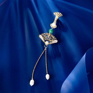 流苏扇子汉服新款 别针珍珠吊坠胸针坠旗袍挂件淡水挂母贝配饰压襟
