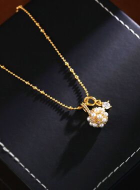 项链珍珠花球满钻锁骨女轻颈奢小