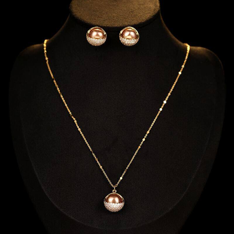 轻奢微优雅耳钉颈链经典锆石高级感法式小众镶珍珠首饰女套装优雅