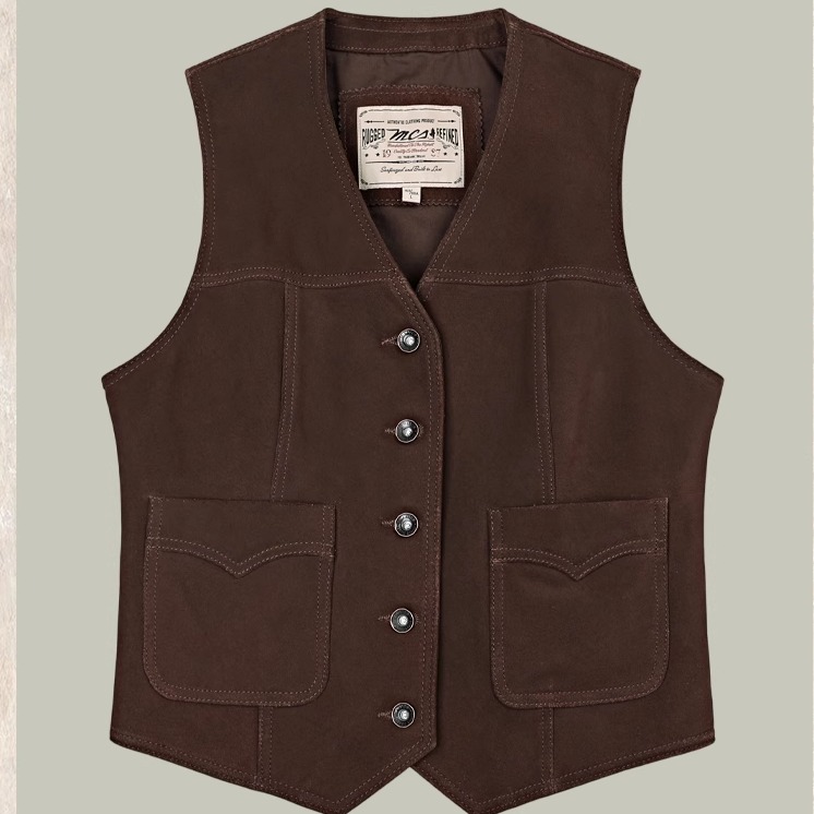 MCS紧身女士皮马甲休闲反绒做旧牛皮真皮坎肩冬季新款CW25WV713W