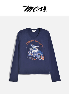 MCS专柜正品春季女士长袖纯棉T恤运动图案合身版棉T女CW18KT108W