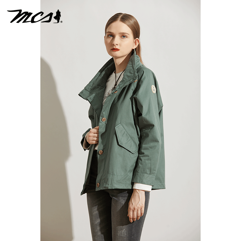 MCS松身版女士外套长袖翻领做旧复古百搭简约短款外褂CW22WJ009W