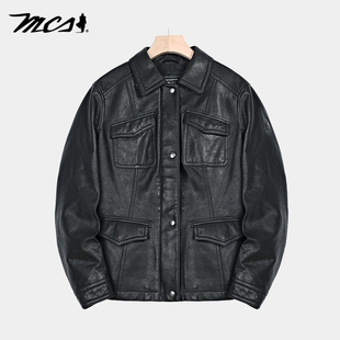 CW24WJ737W 皮夹克冬款 MCS女士合身版 绵羊皮羽绒外套翻领复古美式