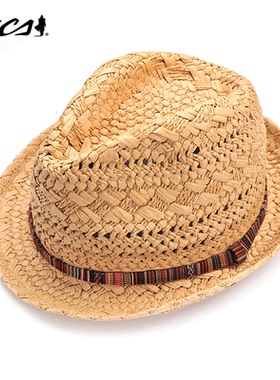 MCS夏天休闲防晒遮阳帽户外大沿平顶透气西部牛仔风草帽CS17AD504