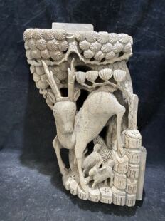 老物件古玩古董收藏摆件摆设收藏茶馆 清代仙鹿纹老木雕牛腿一个