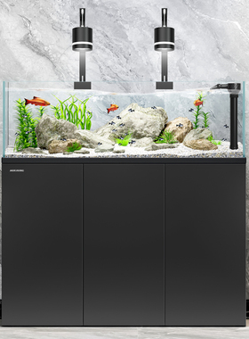 闽江底滤溪流缸新款客厅鱼缸超白玻璃屏风生态造景缸自循环水族箱