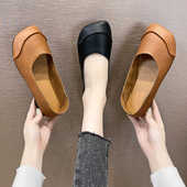 中老年一脚蹬女鞋 足风尚妈妈鞋 舒适单鞋 女皮鞋 子春秋款 软皮平底鞋