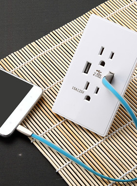 110V美规双USB插座面板15a美标开关面板黑色拉丝美国台湾电源插座