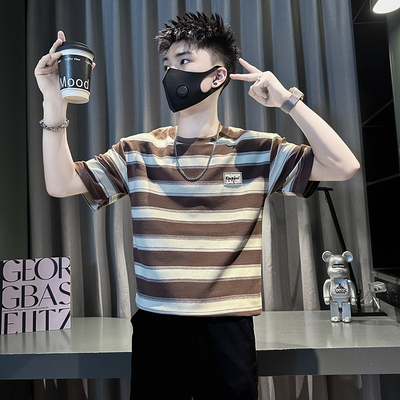 夏装矮个子小码条纹男短袖T恤