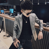 155XS小码 外套矮个子纯色百搭潮流夹克西服 修身 皮衣西装 男S号韩版