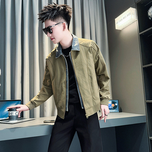 秋季潮流小码男装潮牌假两件外套男矮个子S号XS155修身夹克上衣服