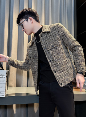 155矮个子秋冬小码男装帅气呢子夹克S号XS码短款外套瘦人格子上衣