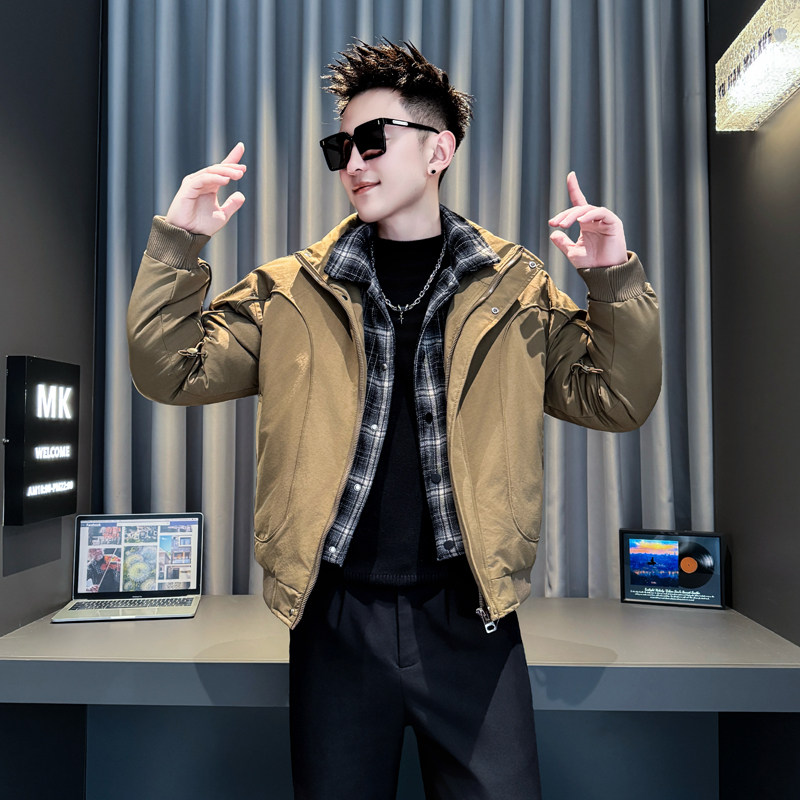 S号XS155小码棉衣男冬季潮流假两件棉服矮小个子修身加厚保暖外套