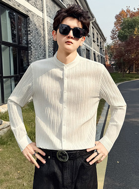 155矮个子小码男装春季纯色立领衬衫男S号XS码韩版修身长袖衬衣潮