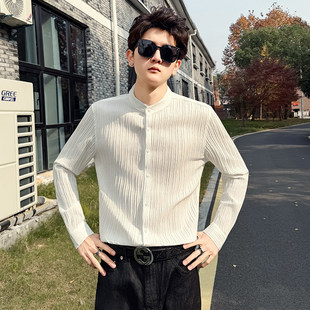 纯色立领衬衫 男S号XS码 韩版 155矮个子小码 长袖 春季 修身 衬衣潮 男装