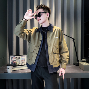 XS号小码牛仔拼接假两件外套男工装夹克潮流痞帅矮个子S号155上衣