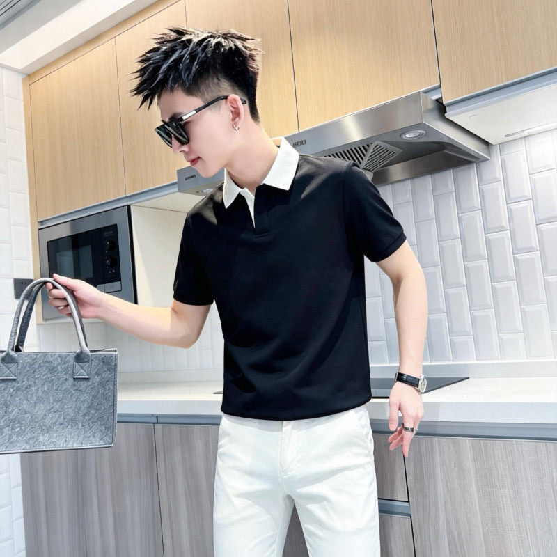 矮小个子男拼色短袖Polo衫修身
