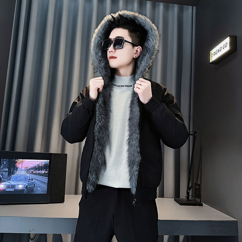 小个子座山雕连帽棉衣男潮流毛领