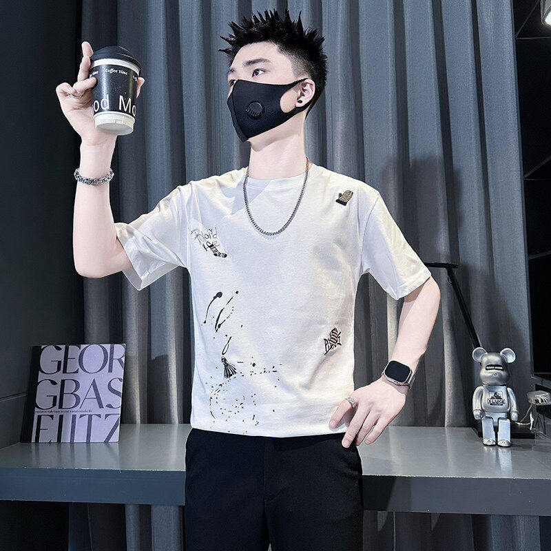 矮小个子小码男装夏季潮流刺绣打底衫半袖XS号修身体恤S码短袖T恤