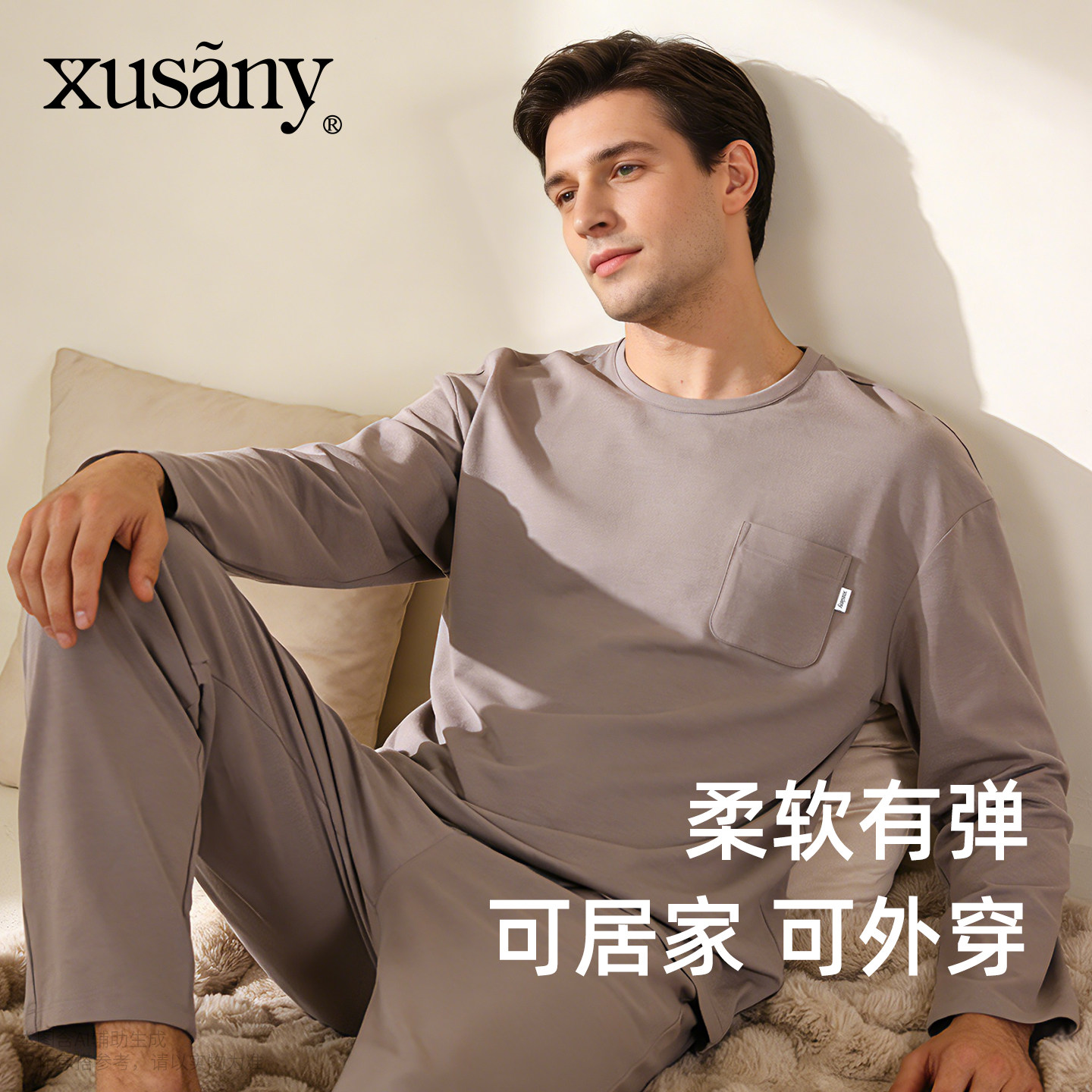 雪仙丽男士薄款可外穿睡衣套装