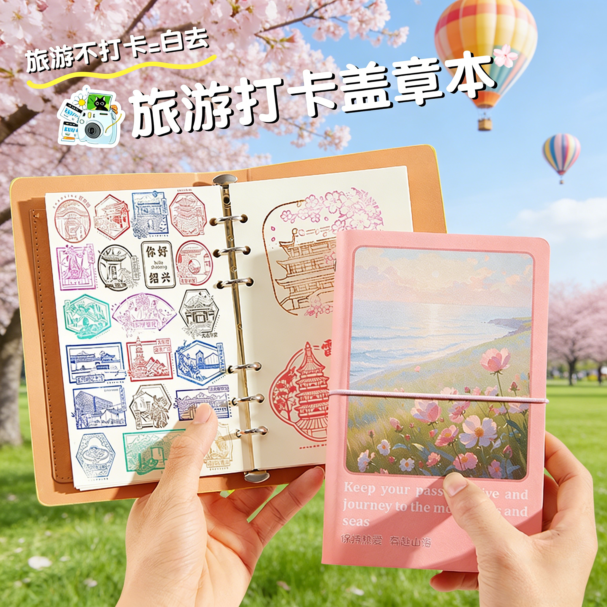 旅行打卡盖章本高颜值活页绑带集章册多功能便携旅游卡包收纳册小清新风北京文创城市打卡国家博物馆盖章本