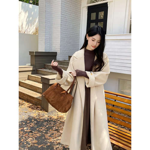 韩系宽松气质中长款外套女2025冬季新款设计双面毛呢呢子大衣外套