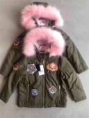 新年春季 儿童加厚外套军绿卡通小狗大衣小童加绒连帽外套 新款