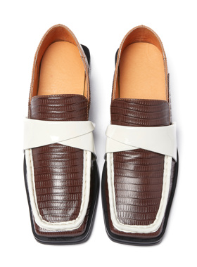 清仓断码处理88包邮不退不换 复古方头龙骨纹拼色踩跟两穿乐福鞋