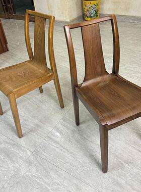 中古风实木餐椅家用简约黑胡桃木色餐厅凳子中式茶椅靠背椅休闲椅