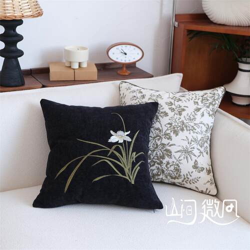 中古风法式新中式刺绣抱枕复古中国风靠枕沙发靠垫花朵绣花靠包